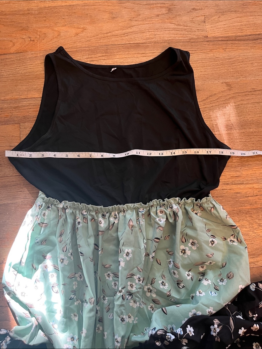 Sleeveless Colorblock Midi Dress with Floral Skirt - Black & Mint - Picture 4 of 7